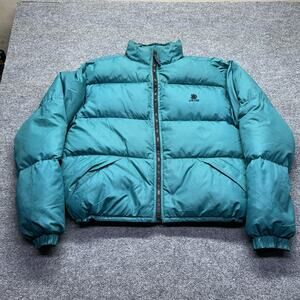 Alpine Design Vintage 90s Down Puffer Jacket Mens Large Teal Blue Nuptse Coat